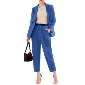 EXLURA Women's Business Blazer and High Elastic Waist Pant Suit Set Loose Fit Casual Fall Winter 2 Piece Suits for Work - 1 of 4