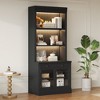 ORRD 83.4” LED Bookshelf with 2 Glass Doors & Open Shelves, Modern Black Bookcase with Drawer, Anti-Tip for Living Room, Home Office - 2 of 4