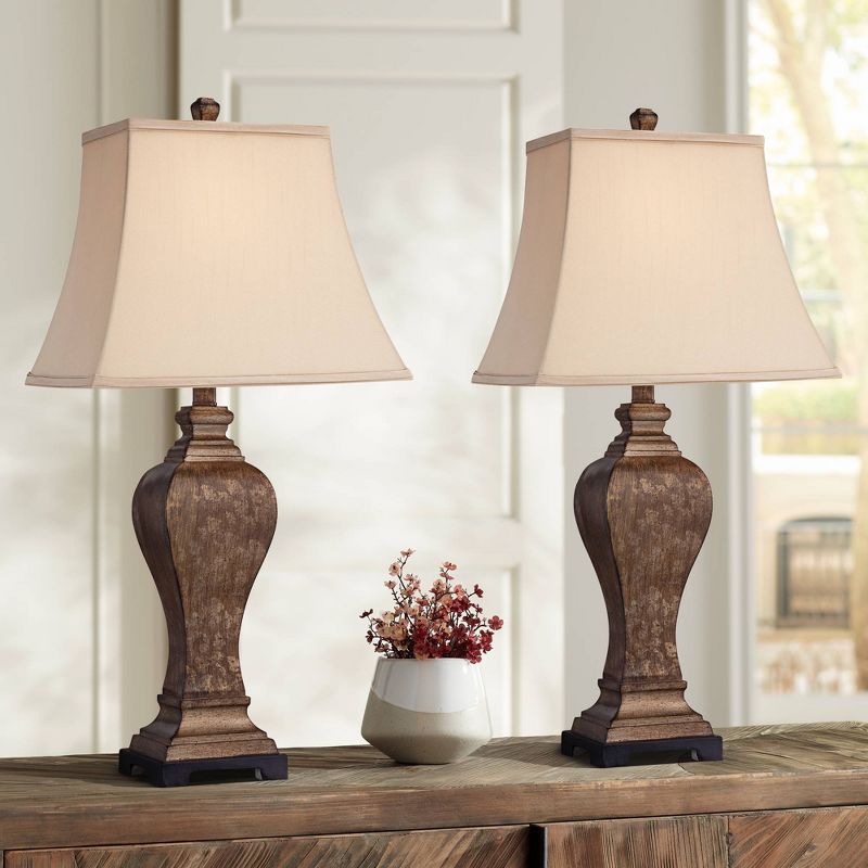 Regency Hill Edgar 29" Tall Urn Traditional Country Cottage Farmhouse Rustic End Table Lamps Set of 2 Brown Bronze Finish Living Room Bedroom Bedside, 2 of 9