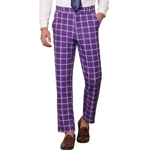 INSPIRE CHIC Men's Regular Fit Flat Front Classic Plaid Suit Pants - 1 of 4