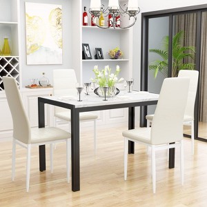 Hooseng Modern Dining Room Table and Chairs Set for 4, 5-Piece Kitchen Table Set with Faux Marble & 4 PU Leather Chair for Small Space, Apartment - 1 of 4
