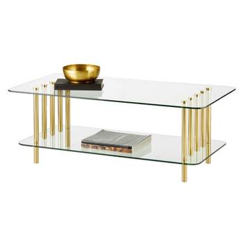 mDesign Long Metal and Glass Top Rectangular Coffee Accent Table