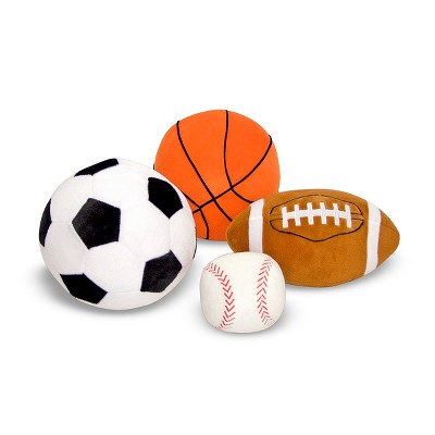 Melissa & Doug Sports Throw Pillows With Mesh Storage Bag - Plush Basketball, Baseball, Soccer Ball, and Football