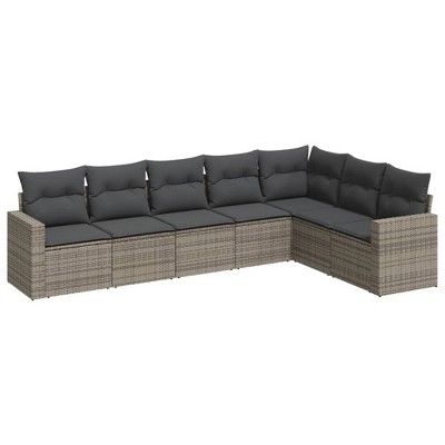 vidaXL 7 Piece Patio Sofa Set with Cushions Gray Poly Rattan - Without Table