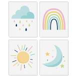 Big Dot of Happiness Colorful Children's Decor - Unframed Rainbow, Cloud, Sun, and Moon Linen Paper Wall Art - Set of 4 - Artisms - 8 x 10 inches