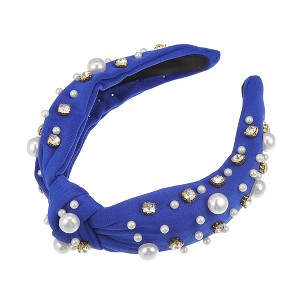 Unique Bargains Women's Knotted Simulated Pearl Rhinestones Headband 1.18" Wide 1Pc - 1 of 4