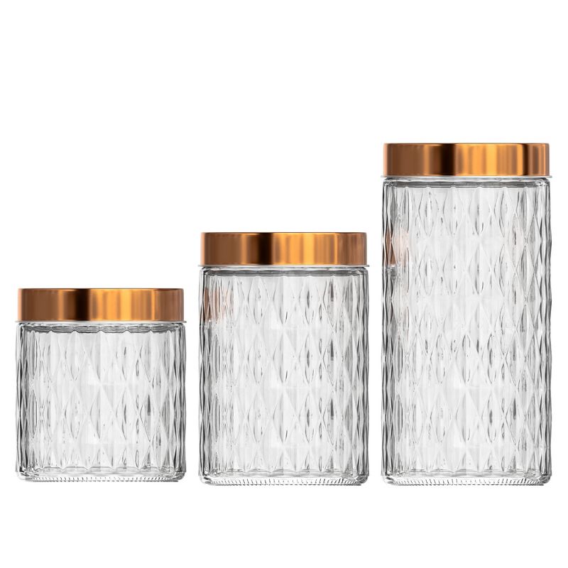 Amici Home Desmond Glass Container Storage Jar Set of 3, Metal Lid For Kitchen & Pantry Dry Food Storage, Clear with Copper Lid,32-48 & 60 oz., 1 of 8