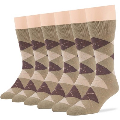 Men's Dress Socks Cotton - 6 pack- Seamless - Argyle, Dot, Striped - Shoe Size 9-12 L - Black, Brown | 7BIGSTARS KINGDOM