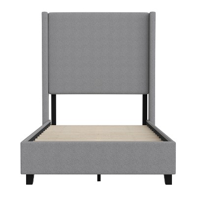 Elysian Twin Gray Linen Upholstered Bed with Sleek Wingback Headboard