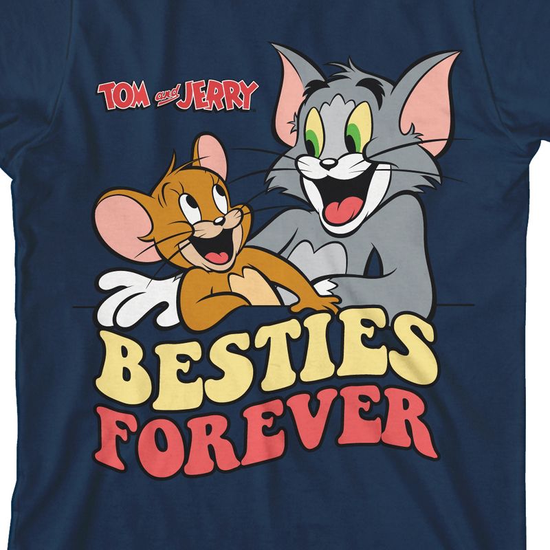 Tom & Jerry Besties Forever Retro Text Crew Neck Short Sleeve Navy Boy's T-shirt, 2 of 4