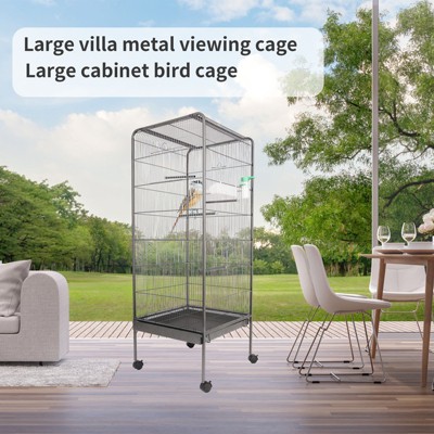 Bird cage,with rolling frame,plastic feeder,slide out tray, steel cage,antique gray,for parrots,parakeets,pigeons and love birds