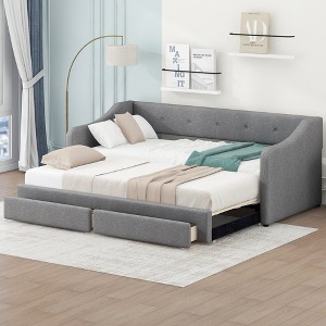 Twin XL to King Size Upholstered Daybed with Two Drawers - 1 of 4