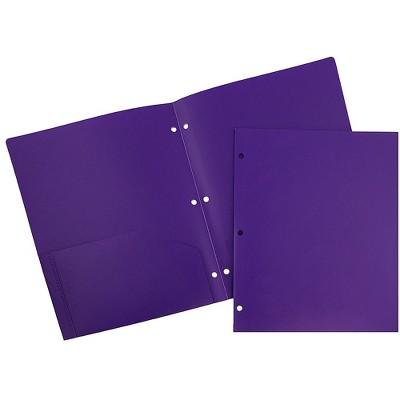 JAM Paper Heavy Duty Plastic 3 Hole Punch Two-Pocket School Folders Purple 383HHPPUA