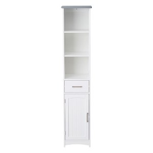 VANIRROR Narrow Linen Cabinet, Slim Storage Cabinet with Door & Drawer, Bathroom Floor Cabinet with Adjustable Shelves, Gray - 1 of 4