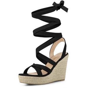 Allegra K Women's Espadrilles Platform Heels Lace Up Wedge Sandals - 1 of 4