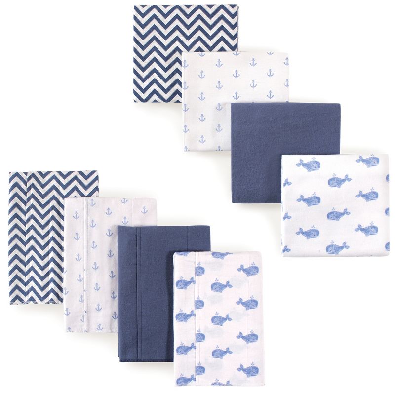 Hudson Baby Infant Boy Cotton Flannel Burp Cloths and Receiving Blankets, 8-Piece, Blue Whale, One Size, 1 of 2