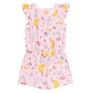 Disney Princess Mulan Belle Ariel Cinderella Sleeveless Romper Pink - 1 of 4