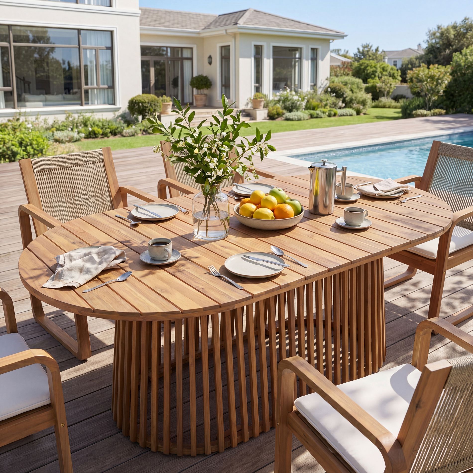 Christopher Knight Home Sawyer Outdoor Coastal 68.9" Acacia Wood Oval Dining Table with Tapered Slatted Base, Light Teak