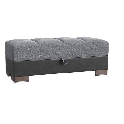 HomeRoots 52" Gray Blue Brown and Gray Chenille And Faux Leather Storage Ottoman