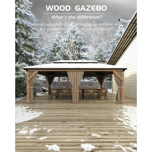 Gazebo, Hardtop Gazebo - 12x20FT Wooden Gazebo with Solid Spruce Frame, Aluminum Double Roof, Curtains & Netting for Garden, Patio - 1 of 4