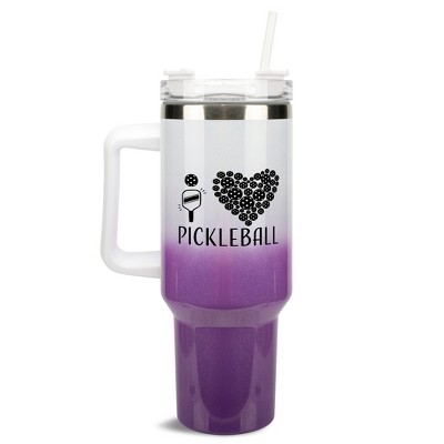 Elanze Designs I Love Pickleball Heart Sports 40 oz. Stainless Steel, Large Water Bottle Coffee Mug, Spill & Leak Resistant, Thermal Travel Tumbler