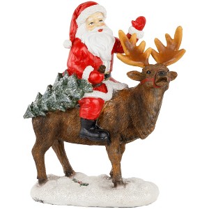 Northlight Santa Claus on a Reindeer Holding a Frosted Pine Tree Christmas Figurine - 8.25" - 1 of 4