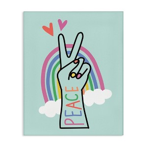 Stupell Industries Peace Love Rainbow Turquoise Hand Sign Canvas Art, 16" x 20" - 1 of 4