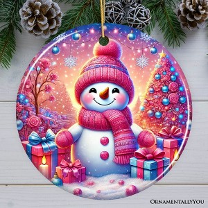Joyful Frost Snowman Pink Themed Ornament, Festive Winter Spirit for Holiday Gift| OrnamentallyYou - 1 of 4