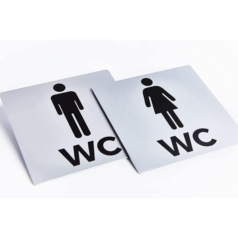WYT "Bamodi XXL" Toilet Signs - Male & Female Bathroom Plaques - Aluminium Square - Matte Look - Easy To Apply - Set of 2 - 4.9" x 4.9", 1 of 8