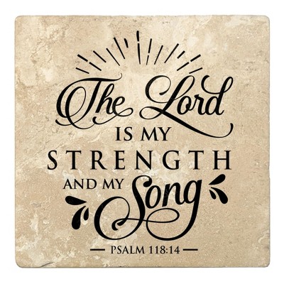 Christmas by Krebs Set of 4 Beige and Black "The Lord IS MY STRENGTH AND MY Song" Square Coasters 4"