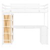 Twin/Full Size Wooden Loft Bed with Ladder, Shelves, a Drawer and Desk, 4L -ModernLuxe - 4 of 4