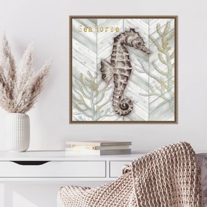Amanti Art Gray Gold Chevron Seahorse by Tre Sorelle Studios Framed Canvas Wall Art Print - 1 of 4