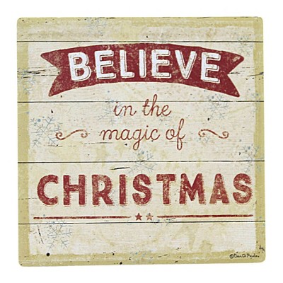 Festive Christmas Stone Coaster Set with Wire Holder