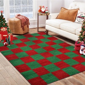 Washable Christmas Rug for Living Room Non-Slip Checkered Floor Mats - 1 of 4