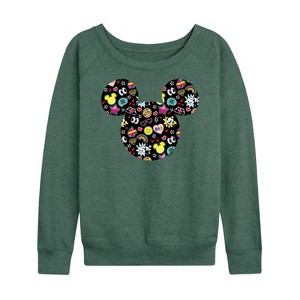 Women's - Disney - Mickey And Minnie Doodles Lightweight French Terry Wide Neck Long Sleeve Shirt - 1 of 4