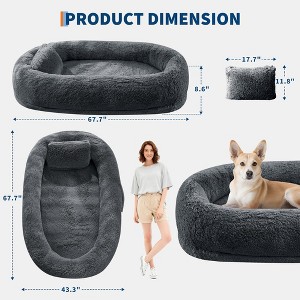 Human Dog Bed, 67” x43” x8” Large Gaint Shared Bed for Adult & Pets, Faux Fur Removable Nap Bed Bean Bag Bed with Pillow - 1 of 4