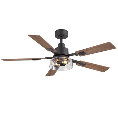 Airsurfer 52" Matte Black Ceiling Fan with Dual-Tone Wooden Blades, Light Included, 5-Blade, Remote Included