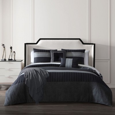 Black and Gray Cotton Queen Reversible Comforter Set