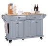 Okak Kitchen Island With Storage and Rubber Wood Countertop, 5 Wheels Kitchen Cart with Ample Storage, Countertop Organizer for Dining Room - 2 of 4