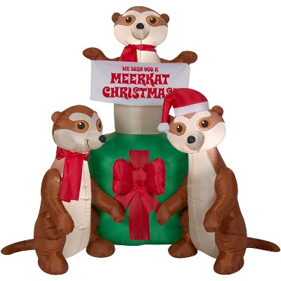 Gemmy Christmas Airblown Inflatable Meercats and Christmas Gift Scene, 5 ft Tall, Multicolored