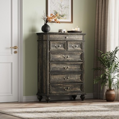 Farmhouse Tall Dresser,50" 7-Drawer Wooden Chest with Jewelry Storage for Bedroom