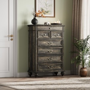 Farmhouse Tall Dresser,50" 7-Drawer Wooden Chest with Jewelry Storage for Bedroom - 1 of 4