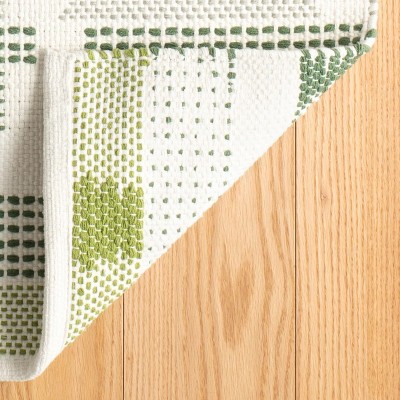 Green and White Cotton Flatweave Rectangular Rug 2' x 3'