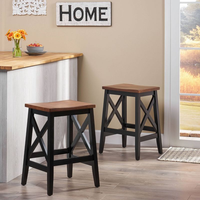 Set of 2 Heffley Contemporary Farmhouse Wooden Counter Height Barstools Walnut/Black - Christopher Knight Home, 3 of 7