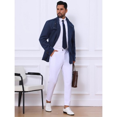 Lars Amadeus Men's Winter Stand Collar Double Breasted Notch Lapel Pea Coats Navy Blue XX-Large — фото 4