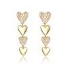 Guili Heart Charms Sterling Silver 14K Yellow Gold Plated Cubic Zirconia Double Stampato Heart Dangle Earrings for a Romantic Radiance - 3 of 3