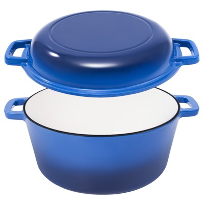 SEVOBAL Pots and Pans 2-in-1 Cast Iron Dutch Oven Pot, Enameled Pots for Bread Baking, Cooking, Stewing, Heavy-Duty Nonstick, Blue, 11"*11"*7"