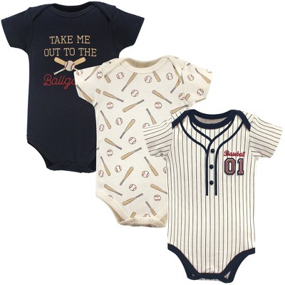 Little Treasure Baby Boy Cotton Bodysuits 3pk, Baseball, 9-12 Months