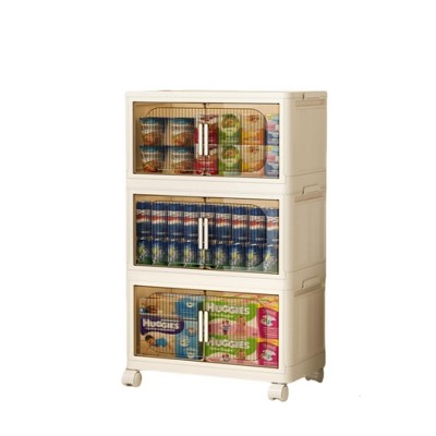 3 Tiers/4 Tiers/5 Tiers Collapsible Storage Bins, Foldable Storage Cabinet With Magnetic Door Lockable Wheels, Stackable Storage Containers