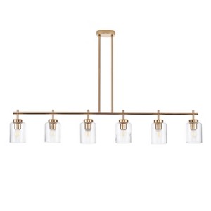 Modern 6-Light Gold Linear Chandelier with Ribbed Glass Shades, Kitchen Island Pendant Lighting Fixture - 1 of 4